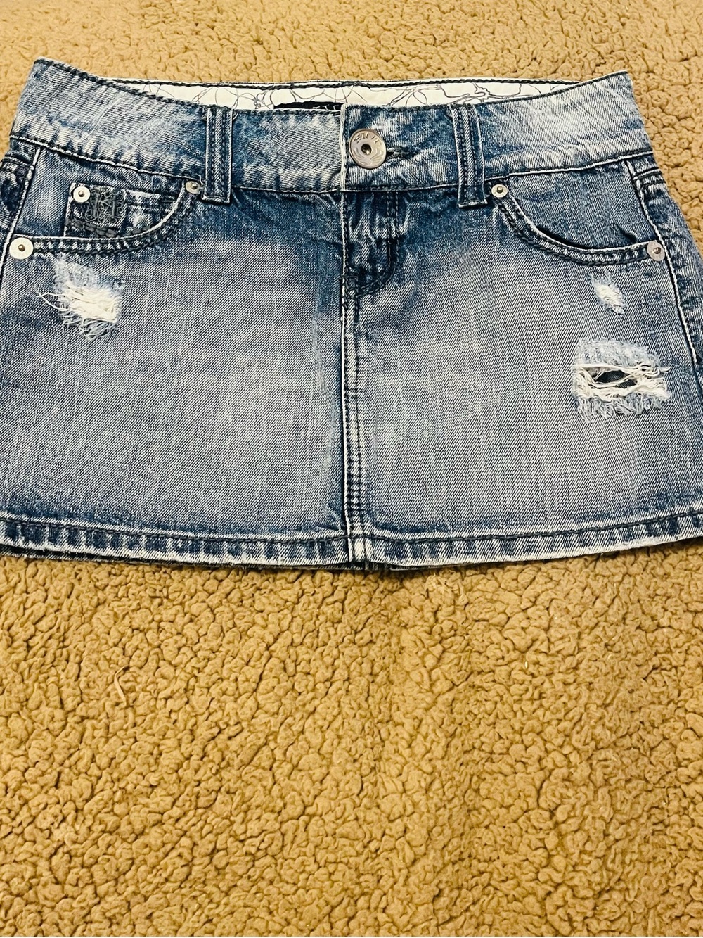 Distressed Light Blue Denim Mini Skirt